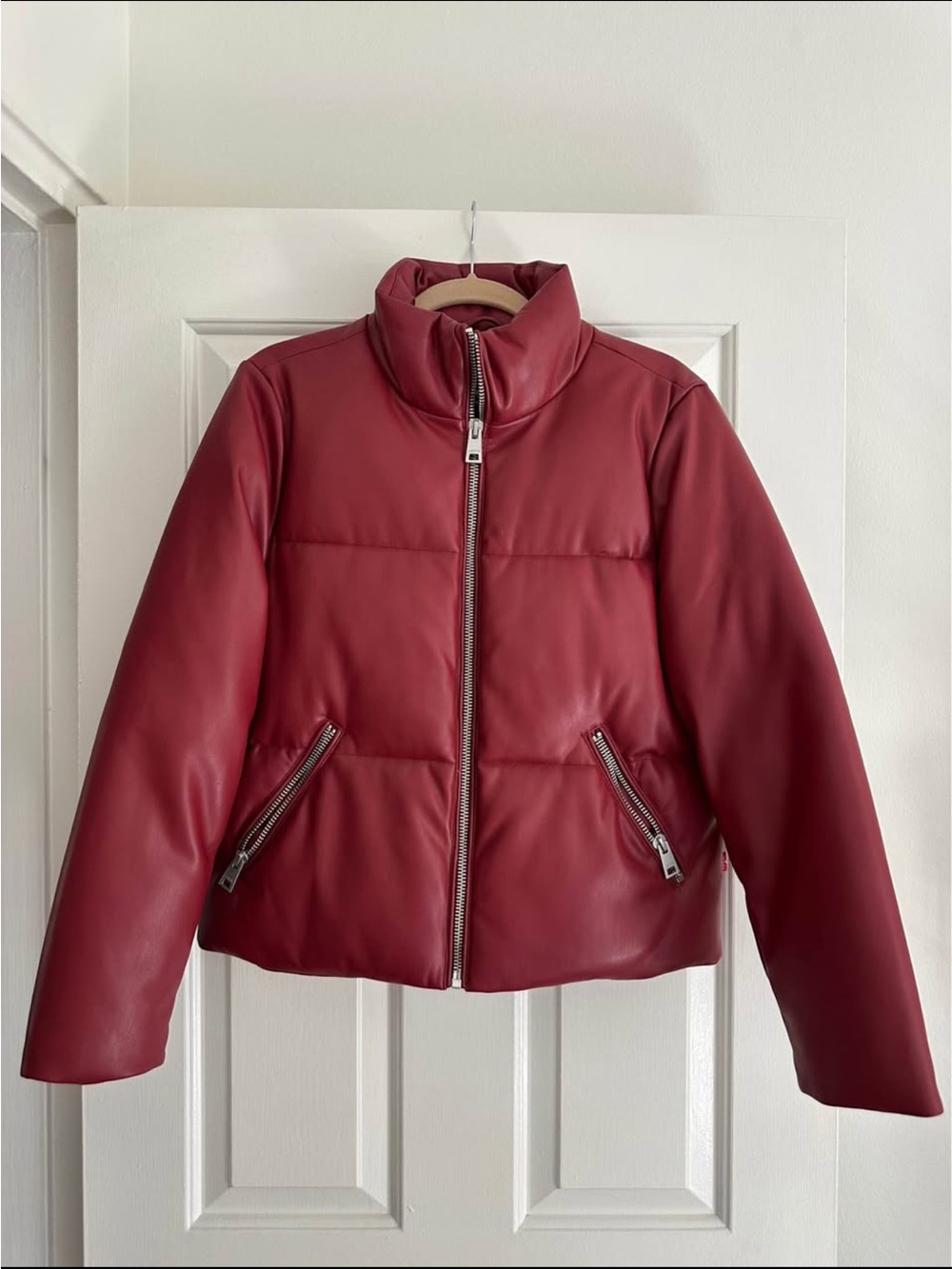 Levi's Women's Red Leather Puffer Jacket - Quilted Zip Front